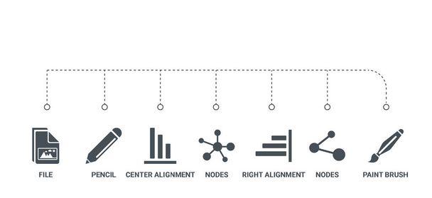 Einfaches Set von 7 Symbolen wie Pinsel, Knoten, rechte Ausrichtung - Vektor, Bild