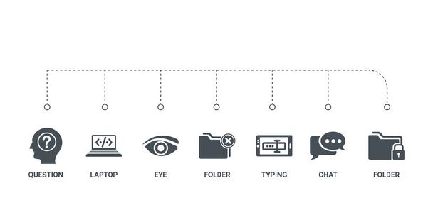 ensemble simple de 7 icônes telles que dossier, chat, dactylographie, dossier, oeil
, - Vecteur, image