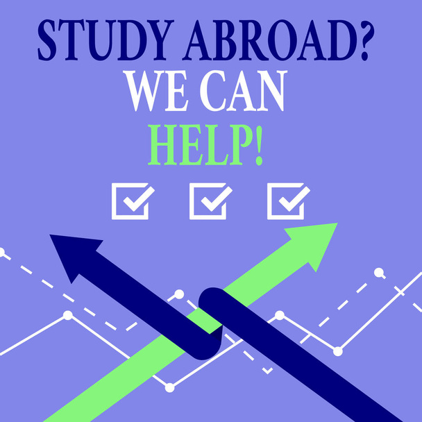 Testo di scrittura di parole Studiare all'estero Possiamo aiutare. Business concept per andare all'estero completa i tuoi studi
. - Foto, immagini