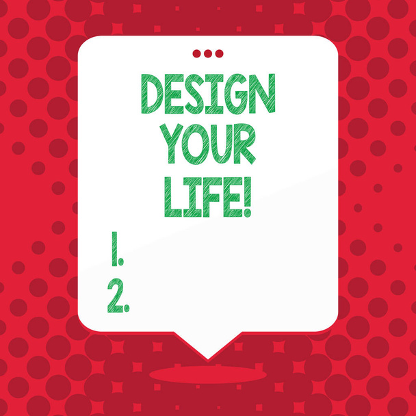 Tekst pisma Design Your Life. Koncepcję co oznacza zestaw planów, celów życiowych marzeń przejąć kontrolę, lista rzeczy do zrobienia. - Zdjęcie, obraz