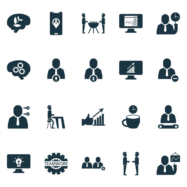 Team icons set with team location, upward leveling, online idea and other leadership elements. Isolated vector illustration team icons. - Vector, Image