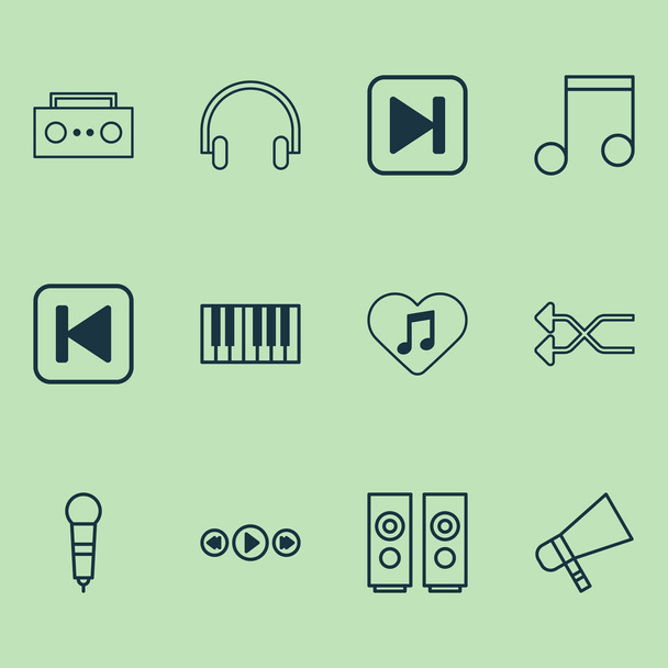 Hudební ikony sada s oblíbenou melodii, shuffle, píseň Ui a další vysílání prvky. Izolované vektorové ilustrace hudební ikony. - Vektor, obrázek