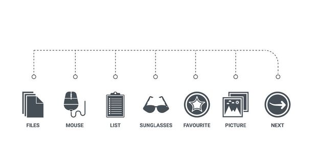 conjunto simple de 7 iconos como siguiente, imagen, favorito, gafas de sol
 - Vector, Imagen