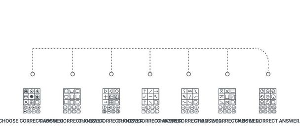 простий набір з 7 піктограм, таких як вибір правильної відповіді. випробування. ось
 - Вектор, зображення