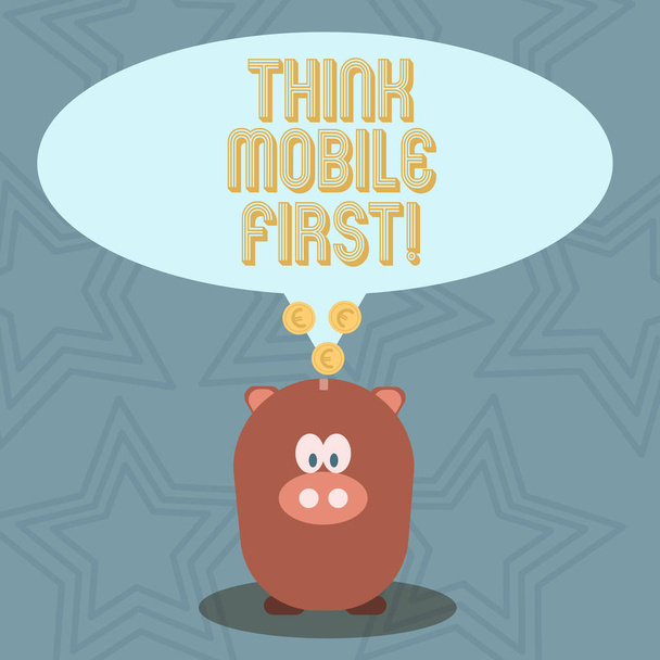 Handgeschreven tekst Think Mobile First. Begrip betekenis Handheld bedenkt marketing doel draagbare telefoons eerst. - Foto, afbeelding