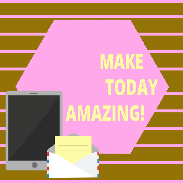 Käsitteellinen käsin kirjoittaminen osoittaa Make Today Amazing. Business valokuva teksti Tuottava hetki Erityinen Optimistinen
. - Valokuva, kuva