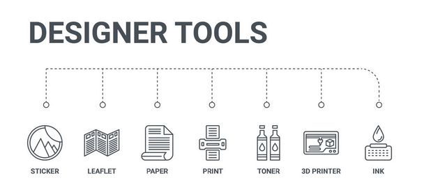 simple set of 7 line icons such as ink, 3d printer, toner, print - Vector, Image