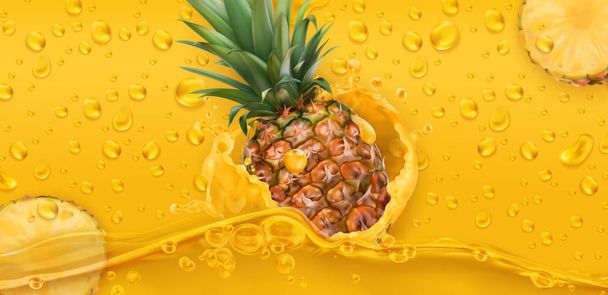Damla. Ananas suyu. 3D gerçekçi vektör - Vektör, Görsel