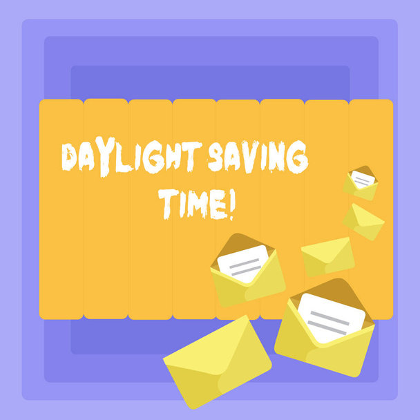 Conceptual hand writing showing Daylight Saving Time. Business photo showcasing advancing clocks during summer to save electricity. - Photo, Image