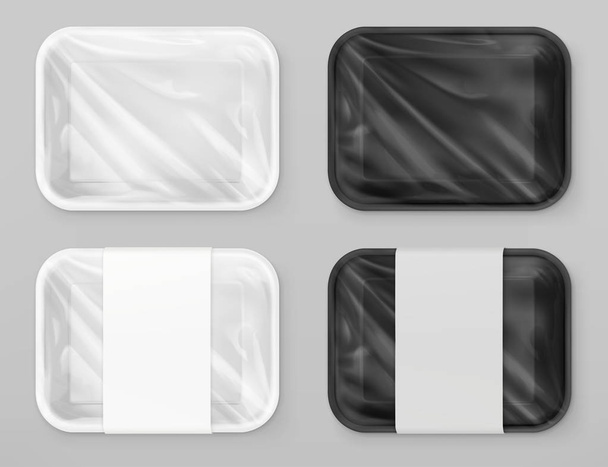 Food polystyrene packaging, White and black. 3d vector realistic mockup - ベクター画像