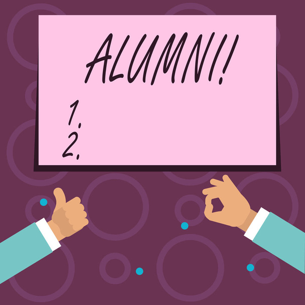 Conceptual hand writing showing Alumni. Business photo text Alum Old graduate Postgraduate Gathering College Academy Celebration. - Photo, Image