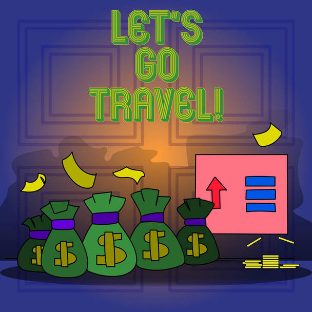 Escritura a mano de texto Let S Go Travel. Concepto que significa irse de viaje Pedir a alguien que salga de viaje
. - Foto, Imagen