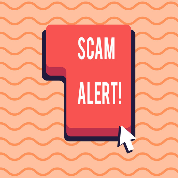 Word writing text scam alarm. Geschäftskonzept für Sicherheitswarnungen zur Vermeidung von Betrug oder Virenangriffen. - Foto, Bild
