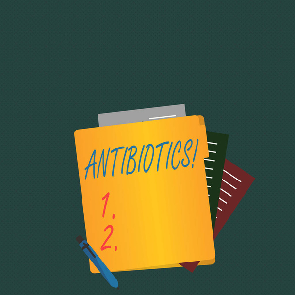 A escrever um bilhete a mostrar antibióticos. Foto de negócios mostrando desinfetante de drogas antibacterianas assepsia esterilizando sanitários
. - Foto, Imagem