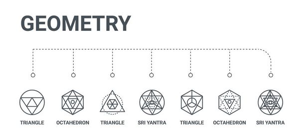 einfache 7-zeilige Symbole wie sri yantra, oktaeder, trian - Vektor, Bild