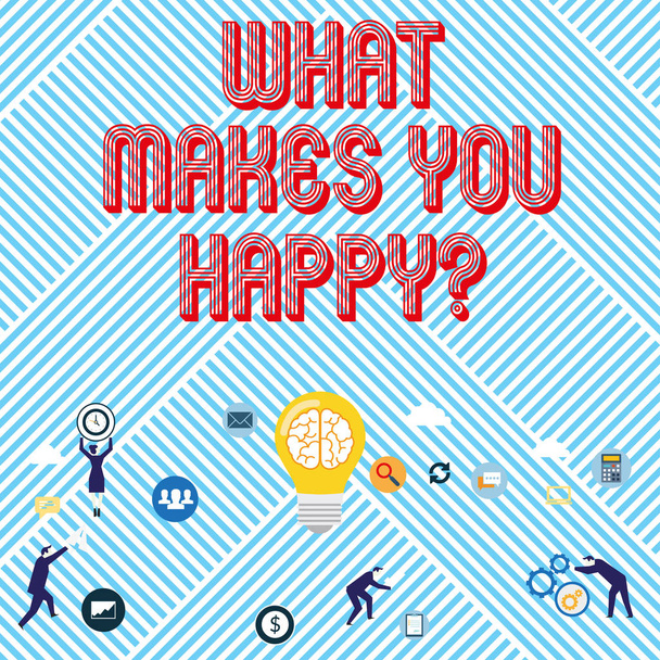 Κείμενο πινακίδα που δείχνει τι κάνει σας Happyquestion. Εννοιολογική φωτογραφία ευτυχία προέρχεται με αγάπη και θετική ζωή. - Φωτογραφία, εικόνα
