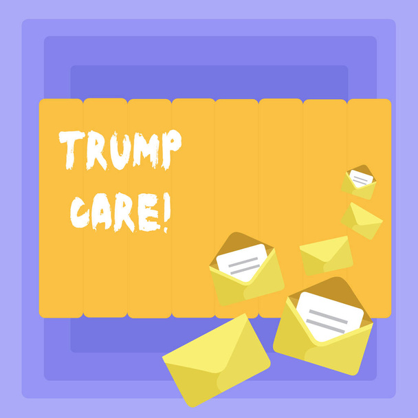 Escrita de mão conceitual mostrando Trump Care. Exibição de fotos de negócios refere-se a substituição por Affordable Care Act nos Estados Unidos
. - Foto, Imagem