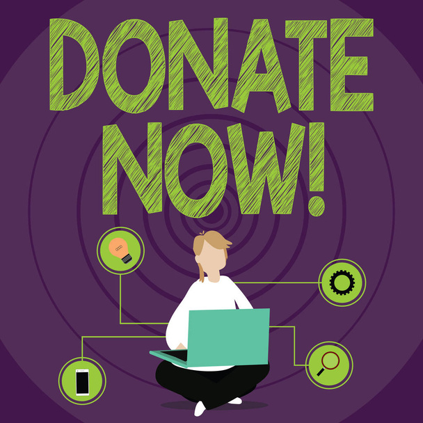 Conceptuele hand schrijven tonen nu doneren. Zakelijke foto tekst geven iets aan liefdadigheid worden een orgaandonor Help anderen. - Foto, afbeelding