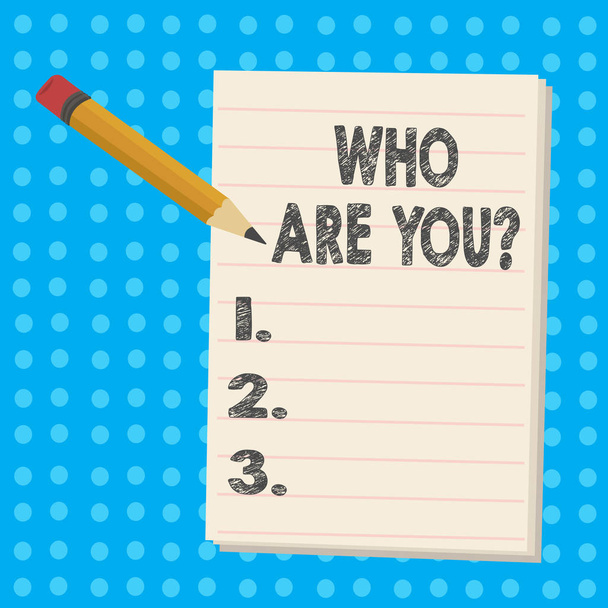 Текст почерка "Кто ты?" Понятие, означающее "Ввести или идентифицировать себя"
. - Фото, изображение