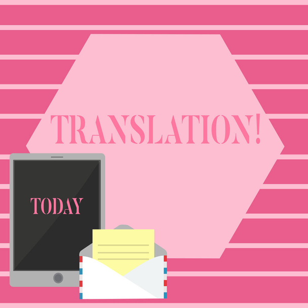 Χειρόγραφου κειμένου μετάφραση. Έννοια έννοια μετασχηματισμού λέξεις ή κείμενα σε άλλη γλώσσα. - Φωτογραφία, εικόνα