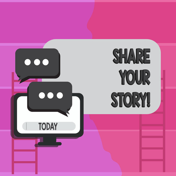 Schrijven van notitie weergegeven: Share Your Story. Zakelijke foto ervaring nostalgie geheugen persoonlijke presentatie. - Foto, afbeelding
