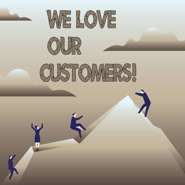 Sinal de texto mostrando que amamos nossos clientes. Foto conceitual Cliente merece um bom serviço de satisfação respeito
. - Foto, Imagem
