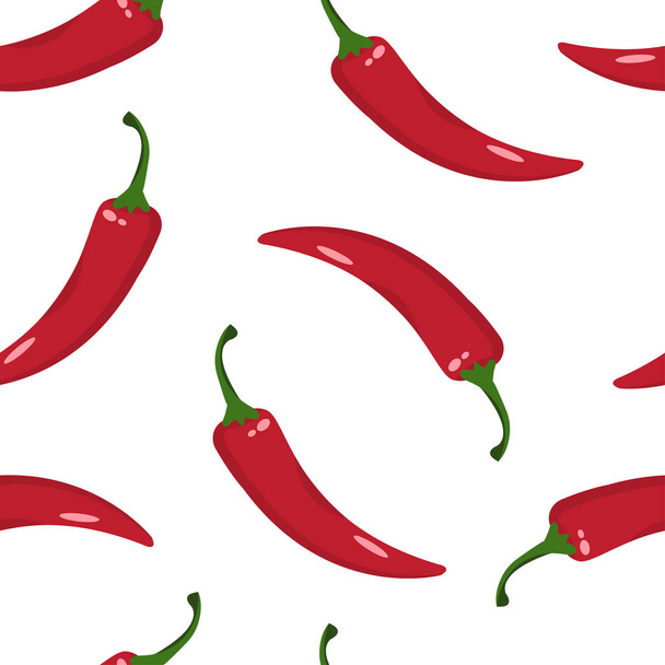 Seamless pattern with red hot chilli pepper isolated on white background. Vector illustration - Vektori, kuva