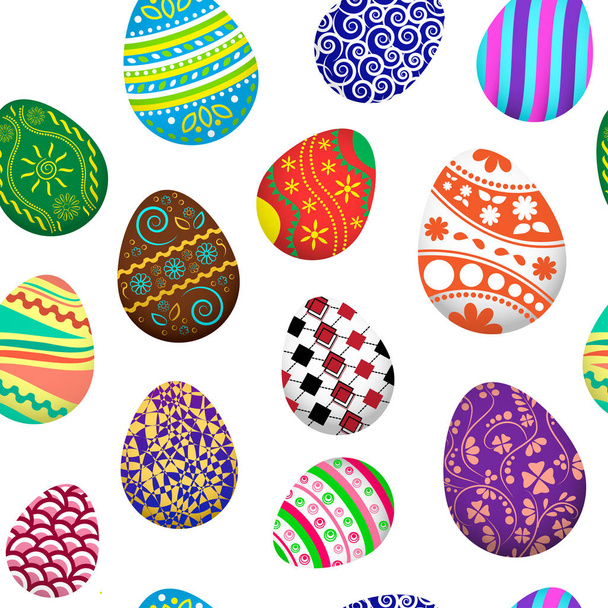 Festive seamless pattern with colorful Easter eggs. Vector illustration - Vetor, Imagem