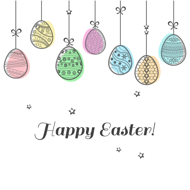 Colorful Easter eggs hanging. Celebratory card. Vector illustration - Vetor, Imagem