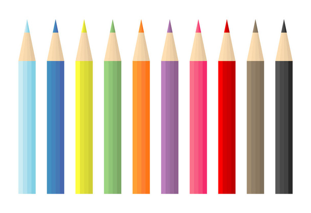 Kalem beyaz arka planda, renkli kalem düz vektör çizim vektör kümesi renkli - Vektör, Görsel