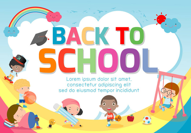 Welcome back to school banner background.welcome back to school, Cute school kids.education concept, Template for advertising brochure, your text, Vector Illustration
 - Вектор,изображение