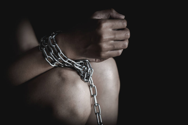 Chain on hand of female prisoners, concept of imprisonment, puni - Photo, Image