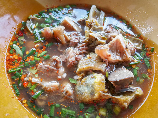 Hot and spicy meat beef soup bowl cook food of northeast thailan - Photo, Image