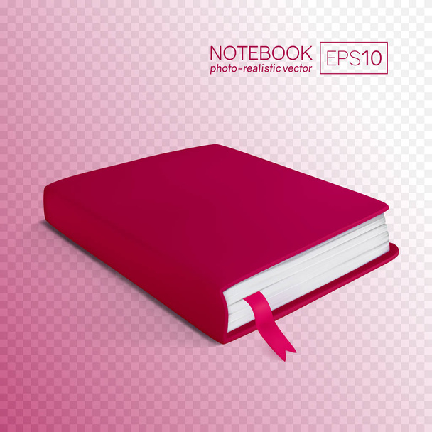 Realistic red book with bookmark. Vector illustration isolated on transparent background. - Vector, Image