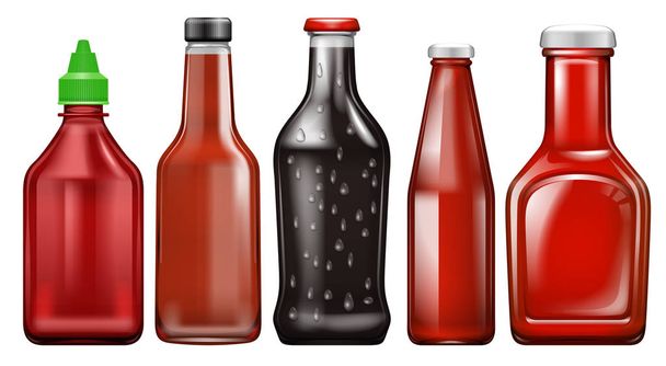 Set of different sauce bottle - Vector, Image