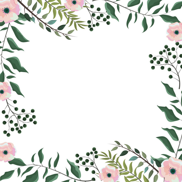 card with flowers plants and branches leaves - Vector, Image