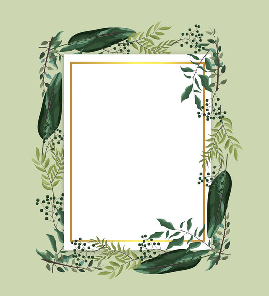 card with exotic plants and branches leaves - Vector, Image