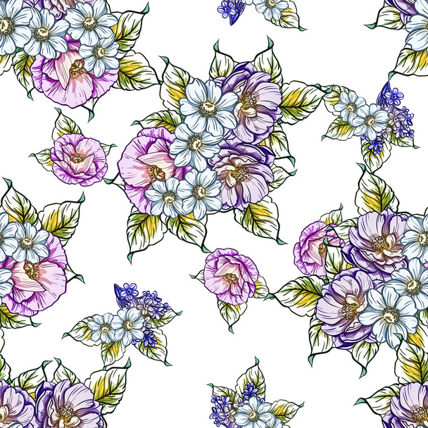 vector illustration of bright flowers pattern background - Wektor, obraz
