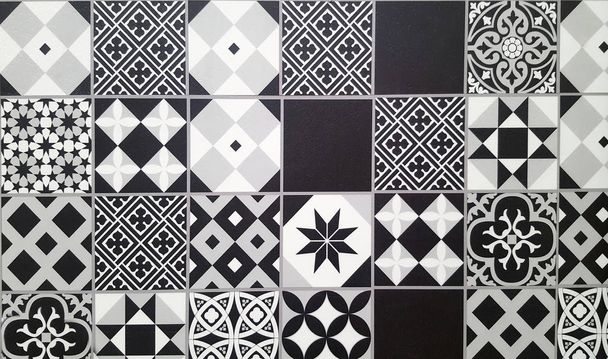 Black and white traditional ceramic floor tile - Photo, Image