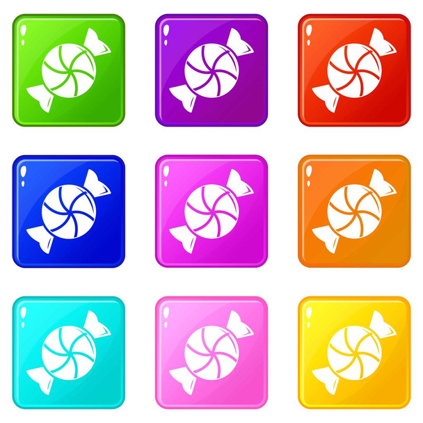 Round candy icons set 9 color collection - Vector, imagen