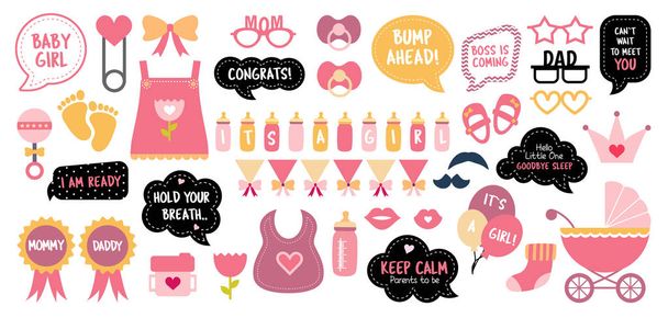 Baby shower photo booth photobooth props set - Vector, Image