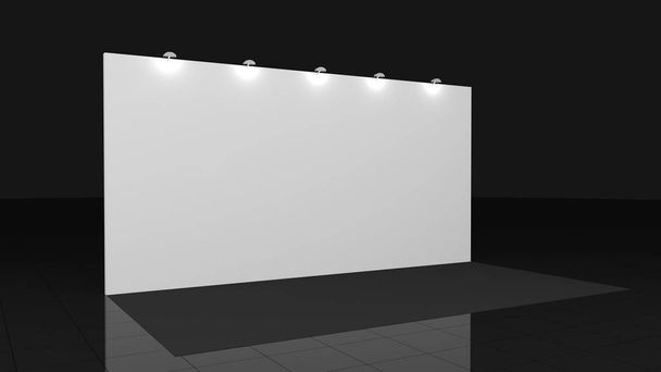 Backdrop με μαύρο χαλί 3x6 μέτρα. 3d καθιστούν για deisgn σας, Mockup. Πρότυπο - Φωτογραφία, εικόνα
