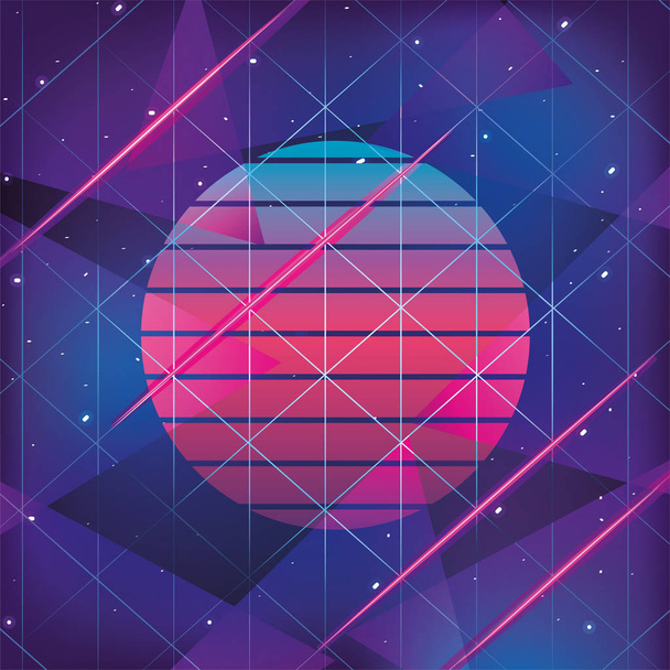 geometrischer Grafikstil mit neonfarbenem Hintergrund - Vektor, Bild