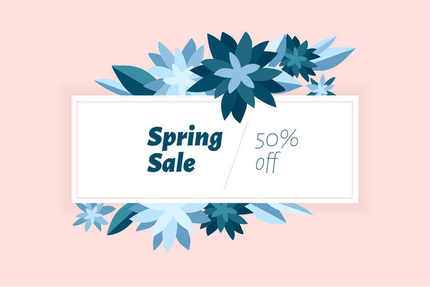 Spring sale. Design template with beautiful flowers. Vector illu - Вектор,изображение