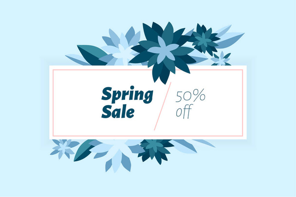 Spring sale. Design template with beautiful flowers. Vector illu - Vector, Image