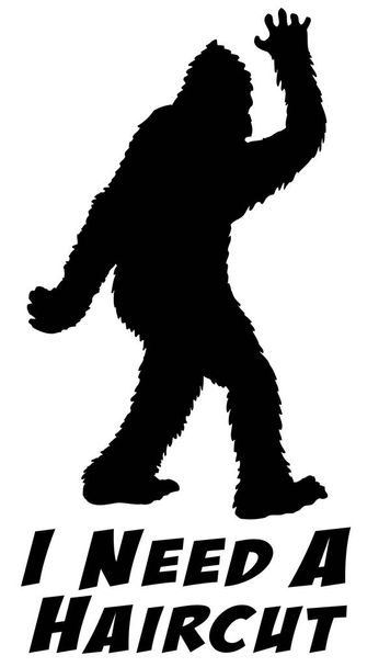 Zwart-wit vectorillustratie van bigfoot silhouet met tekst ibehoefte een kapsel - Vector, afbeelding