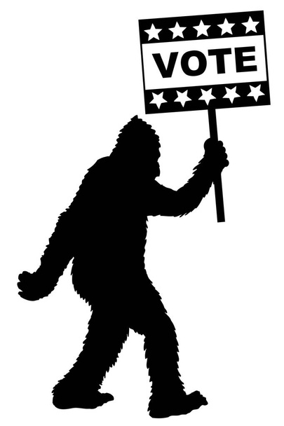 Černá a bílá vektorové ilustrace bigfoot silueta s textem hlasování - Vektor, obrázek