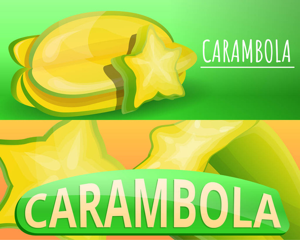Carambola fruit banner set, cartoon style - Vetor, Imagem