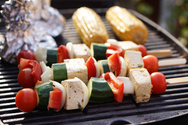 Еда: Вегетарианское барбекю, овощи и кебабы с тофу
 - Фото, изображение