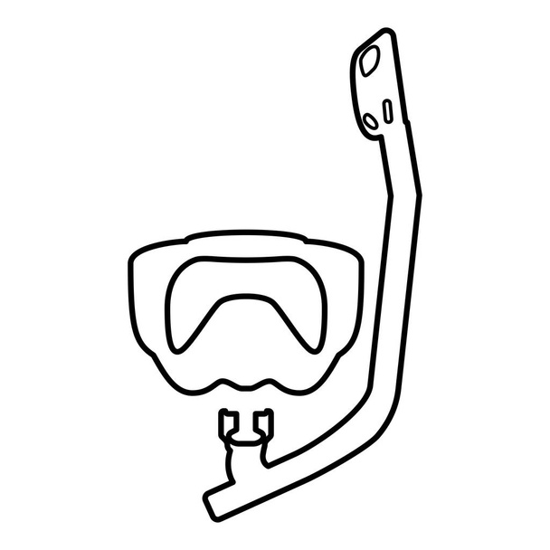 Tauchermaske mit Atemschlauch Taucherausrüstung zum Schwimmen Schnorcheln Konzept Schwimmausrüstung Symbol schwarze Farbe Umriss Vektor Abbildung flachen Stil Bild - Vektor, Bild